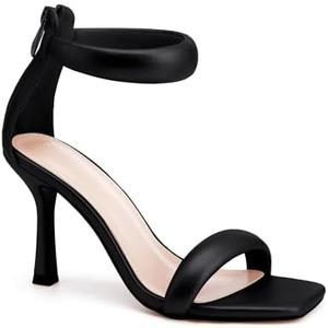 Amazon.com | Coutgo Women's One Strap Heeled Sandals Square Open Toe Stiletto Heels Ankle Buckle Strap Summer Pump Shoes, Cool Black, Size 8.5 | Heeled Sandals