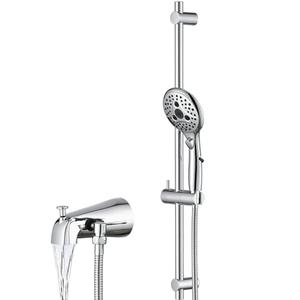 PROOX All Metal Diverter Tub Spout, 6 Settings Hand Held Shower with ON/Off Pause Switch, Adjustable Slide Bar, Chrome