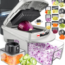 Mueller Pro-Series All-in-One, 12 Blade Mandoline Slicer for Kitchen, Food Chopper, Vegetable Slicer and Spiralizer, Cutter, Dicer, Grater, Mothers Day Gifts, Kitchen Essentials, White Sand/Gray