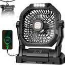 Camping Fan Rechargeable, 20000mAh Battery Powered Portable Fan with LED Light & Hook, 4-Speed 270 Adjustable, Camping Essentials for Tent, Travel, Car, Outdoor, Indoor, BBQ, Fishing, Jobsite (Black)