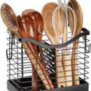 Large Utensil Holder for Kitchen Counter, Black Metal Utensil Drying Rack with 2 Compartments for Kitchen Countertop, Cooking Tools Spatula Silverware Cutlery Organizer