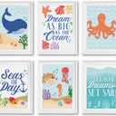 Hadley Designs 6 Ocean Wall Decor - Beach Room Decor for Toddlers, Seahorse and Whale Pictures Wall Decors for Kids, Reversible Unframed Ocean Art for Kids Bedroom, Made in USA