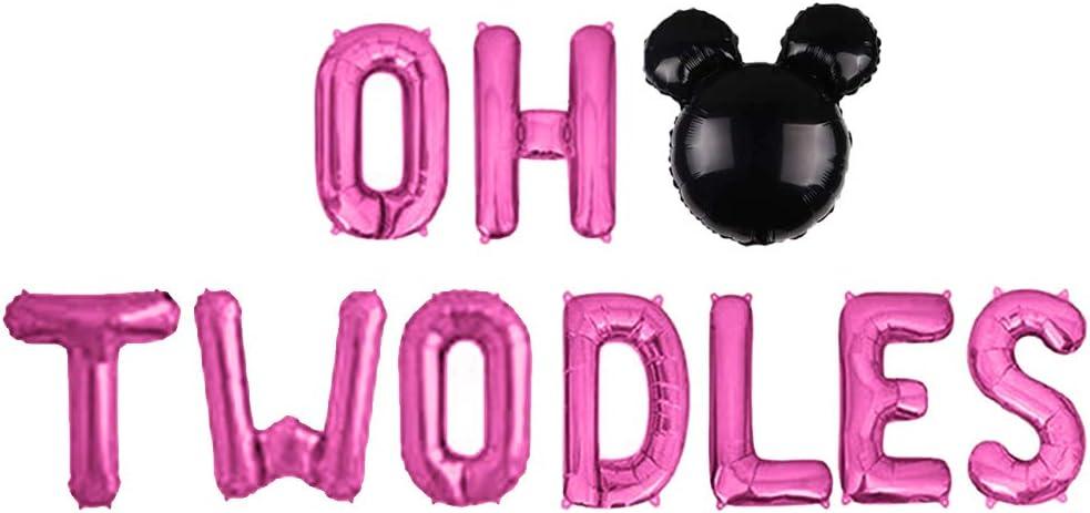 Oh Twodles Balloons Banner, Oh Twodles 2nd Birthday Party Decorations for Themed of Mouse for Girl Boy Oh Twodles Birthday Party Supplies Decorations Set Of 12PCS Kit (Rose Red)
