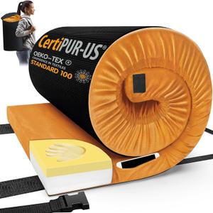 CYMULA Memory Foam Camping Mattress Pad, CertiPUR-US Sleeping Mat, Portable Roll Up Mattress for Adults, Camping Bed Pads for Sleepover, Car Bed with Travel Bag (Small Single/Cot-72x24x3 IN, Orange)