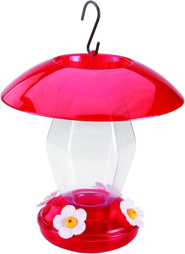 More Birds Hummingbird Feeder, Plastic Hummingbird Feeders, Red, 4 Feeding Stations, 20-Ounce Nectar Capacity, Jubilee 