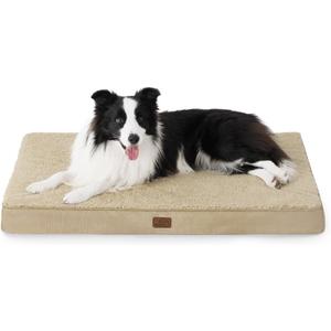 Bedsure Dog Beds Large Sized Dog - Comfy Flat Pet Beds with Removable Washable Cover, Orthopedic Egg Crate Foam Puppy Mat, Suitable for Pet Up to 65 lbs (36"L x 27"W x 3"Th, Khaki)