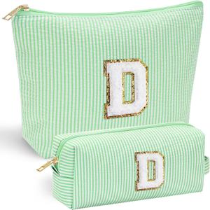 YOOLIFE Birthday Gifts for Women Her - Personalized Cute Initial Cosmetic Makeup Pouch Make Up Travel Bag for Mothers Day Gifts Teacher Sister Friend Girlfriend Mothers Day Gifts for Mom D (Green)