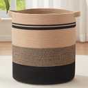 Woven Laundry Basket Hamper, 80L Tall Basket for Blanket Storage, Cotton Rope Decorative Storage for Living Room, Baby Hamper Dirty Clothes for Nursery (Black & Brown)