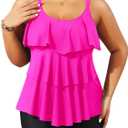 Yonique Womens Plus Size Tankini Swimsuits with Black Shorts Flounce Two Piece Bathing Suit Hot Pink Swimwear XXL
