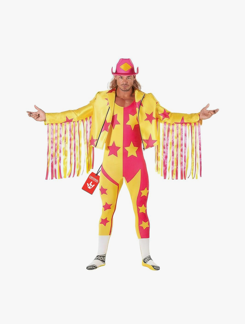 Morph Yellow Macho Man Randy Savage Costume, WWE Wrestler Outfit for Adults, Macho Man Dress-Up, Fun Party Attire, X-Large