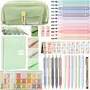 54Pcs Bible Study Supplies, Bible Journaling Kit with Pencil Case, Notebook, No Bleed Highlighters and Pens, Laminated Tabs & More, Note Taking Supplies, Valentines Day Gifts for Women,Green
