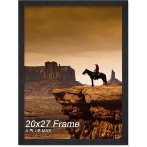 A PLUS MAX 20x27 Frame, Black Engineered Wood Picture Frame for 20 x 27 Inch Puzzle Poster Photo, Light Weight 20 by 27 Poster Frame with Wood-grain for Wall - 1 Pack/Black/20 x27