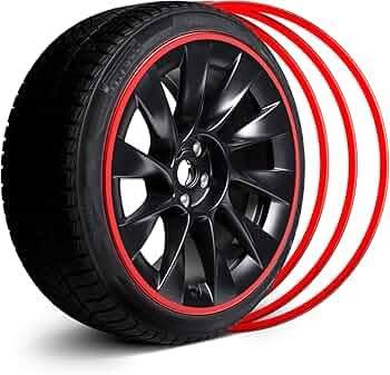 EVOOOR Automotive Alloy Wheel Rim Protector - Covering The Entire Rim of The Wheel hub - Strips for Curb Rash Prevention - Set of 4 Rim Protector Easy to Install(22'',Red)