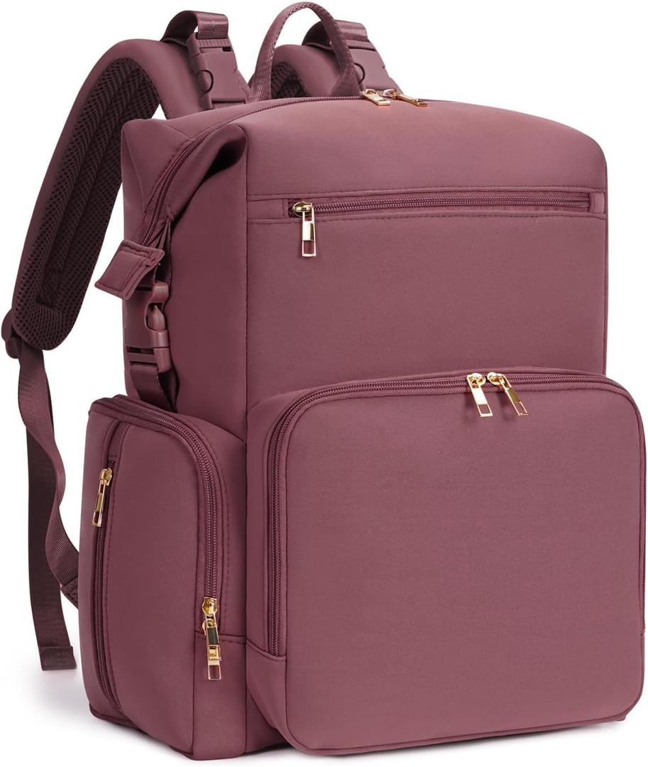 CEI-CEI Neoprene Diaper Bag Backpack Large Newborn Baby Maternity Bags Waterproof Travel Backpack for Mom Dad with Insulated Pockets,Changing Pad (Pink)