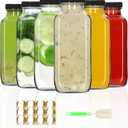 AuroTrends 12 oz Glass Bottles with Lids 6Pack, 360ml Glass Bottles for Juicing, Water, Kombucha - Portable Juicing Bottles Reusable for Juice/Coffee/Milk/Kombucha Storage