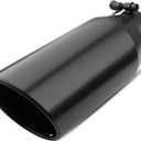Vurkcy 4 inch Inlet Exhaust Tip, 5" Outlet 12" Overall Length Stainless Steel Exhaust Tail Pipe, Bolt-On, Rolled Edge, Slant Sleek Angle Cut, Polished Tailpipe, Black