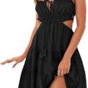 Wenrine Women's Summer Beach Mini Dress Adjustable Spaghetti Straps Sexy Backless Tiered Sleeveless Boho Dresses Black
