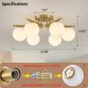 6 Lights Sputnik Ceiling Light Fixture,Semi Flush Mount Ceiling Light Sputnik with Milk Glass Globe, Brushed Brass Chandelier for Living Room, 25.98‘’ Large Mid Century Modern Fixture, 6-Gold Lights