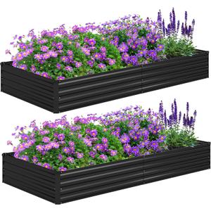 Foxlang 8x4x1ft(2 PCS) Galvanized Raised Garden Bed,Outdoor Planter Box Metal Patio Kit Planting Bed for Vegetables Flowers Herb,Black