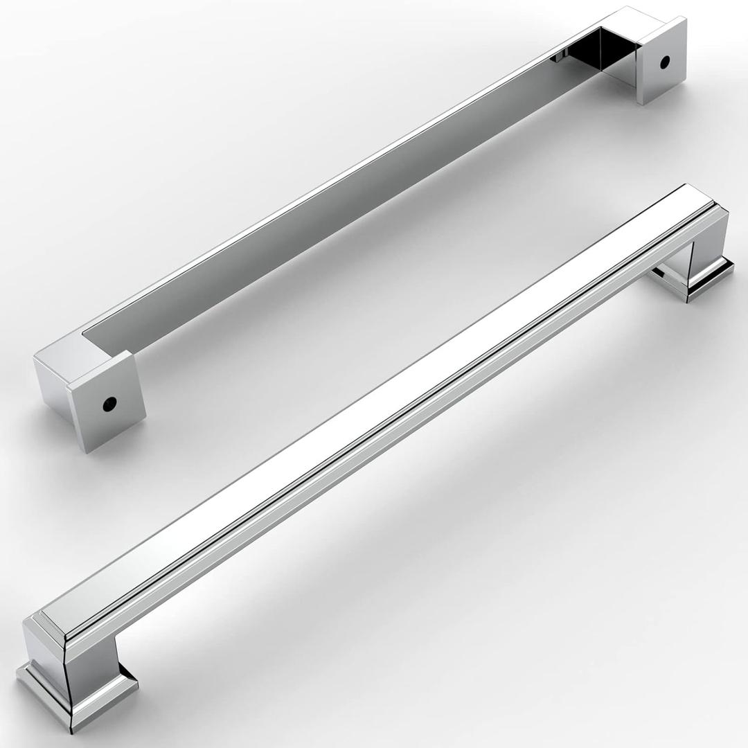Amerdeco 10 Pack Polished Chrome Cabinet Pulls 7-1/2 Inch(192mm) Hole Center Cabinet Hardware Kitchen Cabinet Handles for Bathroom Drawer Pulls Dresser Pulls ZH0001