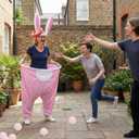 Cuffbow 17 Pcs Easter Bunny Granny Pants Yard Game Sets Granny Pink Pants Ring Toss Poms Inflatable Bunny Ears & Hoops for Adults Easter Family Party Outdoor Activities Lawn Tossing Catching