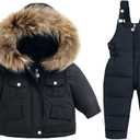 Mokitoni Toddler Boys Snowsuit Girls Snow Pant And Jacket bib Winter Kids Clothes Coat (2-3T, Black)
