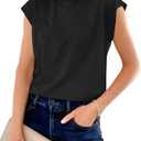 Cicy Bell Womens Cap Sleeve Cotton Tank Tops Summer Casual Loose Fit T Shirts Crew Neck Basic Tee,L