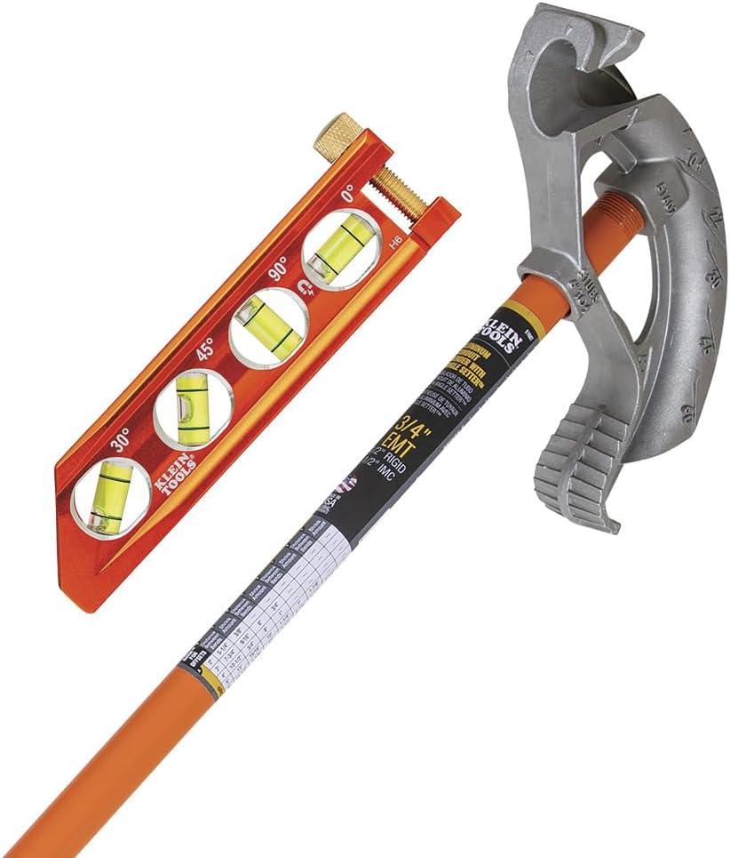 Klein Tools 80148 Conduit Bending Set, ACCU-BEND 3/4-Inch EMT Conduit Bender with Angle Setter and Magnetic Level Tool, 2-Piece