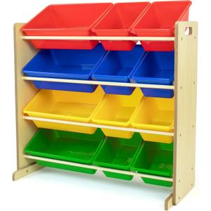 Humble Crew, Natural/Primary Kids' Toy Storage Organizer with 12 Plastic Bins, 34*35*15.5inch