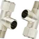 2Pack Movable Tee Fittings T Valve for Bidet, 3 Way Shower Diverter Valve, Shower Hose Adapter, Brass Shower Arm Water Line Splitter (Silver G9/16)