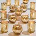 DEVI 24pcs Assorted Gold Votive Candle Holders, Mercury Glass Candle Holder, Diwali Decorations, Gold Wedding Centerpieces for Tables, Bridal Shower Party Table Decorations
