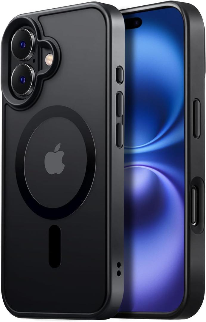 2 x Magnetic for iPhone 16 Case Fits MagSafe 16FT Drop Resistant Matte Skin Feeling Back Cover Shockproof Slim Fit for iPhone 16 Phone Cases 6.1 inchBlack