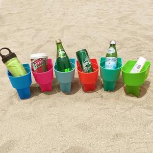 Home Queen Beach Cup Holder with Pocket, Multifunctional Sand Cup Holder for Beverage Phone Sunglasses, Beach Essentials Drink Sand Coaster, Set of 6 (Blue, Teal, Orange, Pink, Green and Turquoise)