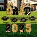 Graduation Decorations Yard Sign, 14 PCS Black Gold Large Congrats Grad Lawn Stakes, Class of 2025 Yard Signs with Stakes, Graduation Party Decorations Outdoor (Gold)