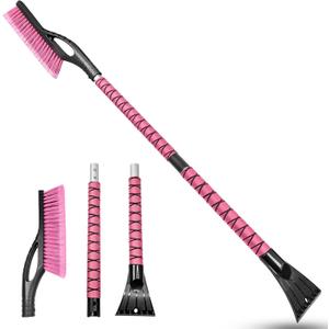 HEEYA 42.2 Inch Ice Scraper and Brush for Car, Snow Brush and Ice Scraper for Windshield Window, Car Snow Scraper with Foam Grip for SUV Truck Jeep Vehicle - Pink