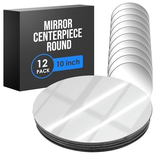 Houseables Mirror Centerpieces for Tables, Round Mirrors for Centerpieces, Mirrored Trays, Round Table Plate Tray, Circle, Glass Charger, Wedding, Center Piece, Small, Base, Candle, 10 Inch, 12 Pack