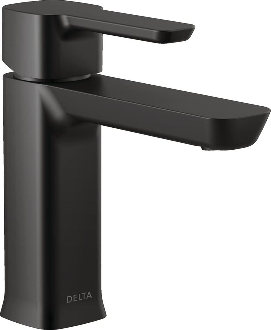 Delta Modern Matte Black Bathroom Faucet 1 Hole, Single Hole Bathroom Sink Faucet for Vanity, Push-Pop Drain Assembly, Matte Black 581LF-BLGPM-PP