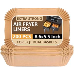 UBeesize Air Fryer Paper Liners Disposable For Ninja, 200 PCS Non Stick Parchment Paper For Ninja DZ201/DZ401 Dual, Oil Proof, Water Proof Food Grade Air Fryer Accessoriess(Rectangle - 8.6"X5.5")