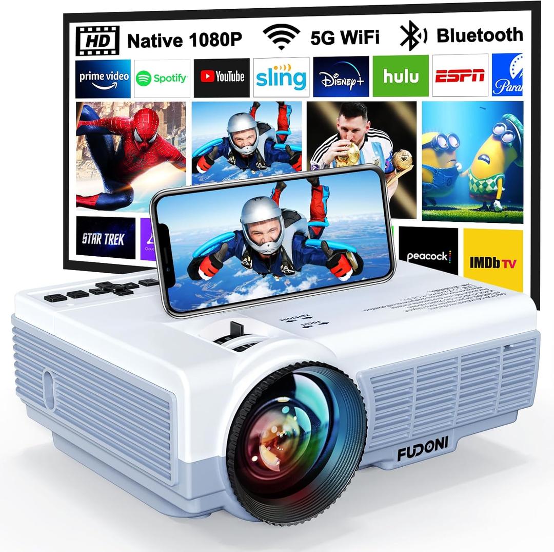 Projector with WiFi and Bluetooth, FUDONI Upgrade Projector Native 1080P 14000L 4K Supported, Portable Movie Outdoor Projector for Home Theater, Compatible w HDMI/USB/TV Stick/Laptop/iOS Android Phone