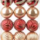 SHareconn 12ct 3.15 Inch Christmas Tree Balls Ornaments, Colored Shatterproof Plastic Decorative Baubles Decorations for Xmas Tree Decor Holiday Party Wedding Decoration (Red & Gold, 80mm)