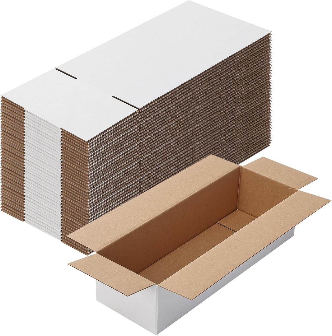 Calenzana 12x4x3 Shipping Boxes Set of 40, White Corrugated Cardboard Box for Mailing Packing Gifts Small Business