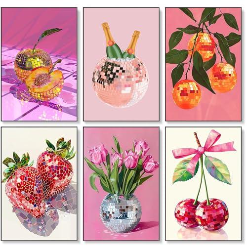 6 Pack Disco Ball Paint by Numbers Kit for Adults Beginner 8x12 Inch, Disco Ball Adult Paint by Number Kits on Canvas Without Frame, DIY Acrylic Fruit Painting by Numbers for Home Wall Decor Gift