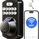 Veise VE012W Built-in WiFi Fingerprint Smart Lock, App Remote Control, No Hub Needed, Keyless Entry, Front Door Smart Deadbolt, Digital Keypad, Auto Lock, IP55 Waterproof, BHMA Grade 3, Matte Black