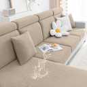 Smiry Waterproof Couch Cushion Covers, Stretch Jacquard Thick Sofa Cushion Covers, Washable Seat Slipcover Elastic Furniture Protector for Pets, Kid (Back Cover L, Camel)