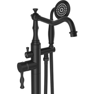 Matte Black Bathtub Faucet Freestanding Tub Filler High Pressure Single Handle Bathtub Filler Floor Mounted Brass Bathroom Tub Faucets with Handheld Shower