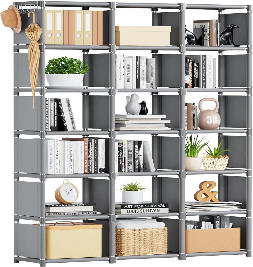 Mavivegue Bookshelf, 18 Cube Storage Organizer, Extra Large Book Organizer, Tall Bookcase Shelf, Book Cases/Shelves, Grey Cube Shelf, Cubbies Closet Shelves for Bedroom, Living Room, Home, Office