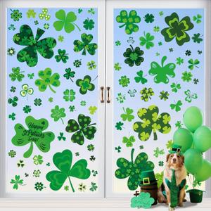St Patricks Day Window Clings - 9 Sheets 117 Pcs Shamrock Window Stickers Decals Saint Patrick's Day Decorations for Office Home School St Patricks Party Decor Supplies