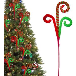Candy Cane Grinchs Christmas Decorations, 6 Pcs Limo Green Christmas Tree Picks, 17 Inch Red and Green Christmas Ornaments for Christmas Tree Topper Filler, Big Large Candyland Xmas Decorations