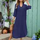 Bsubseach Womens Bathing Suit Cover Up V Neck Long Swimsuit Cover Up Beach Shirt Dress Swimwear with Pockets (Blue, M)