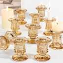 Glass Candle Holders Set, 12 Pcs Gold Candlestick Holders Bulk, Taper Candle Holders for Wedding, Festival Table Centerpiece,Home Decoration (Amber)